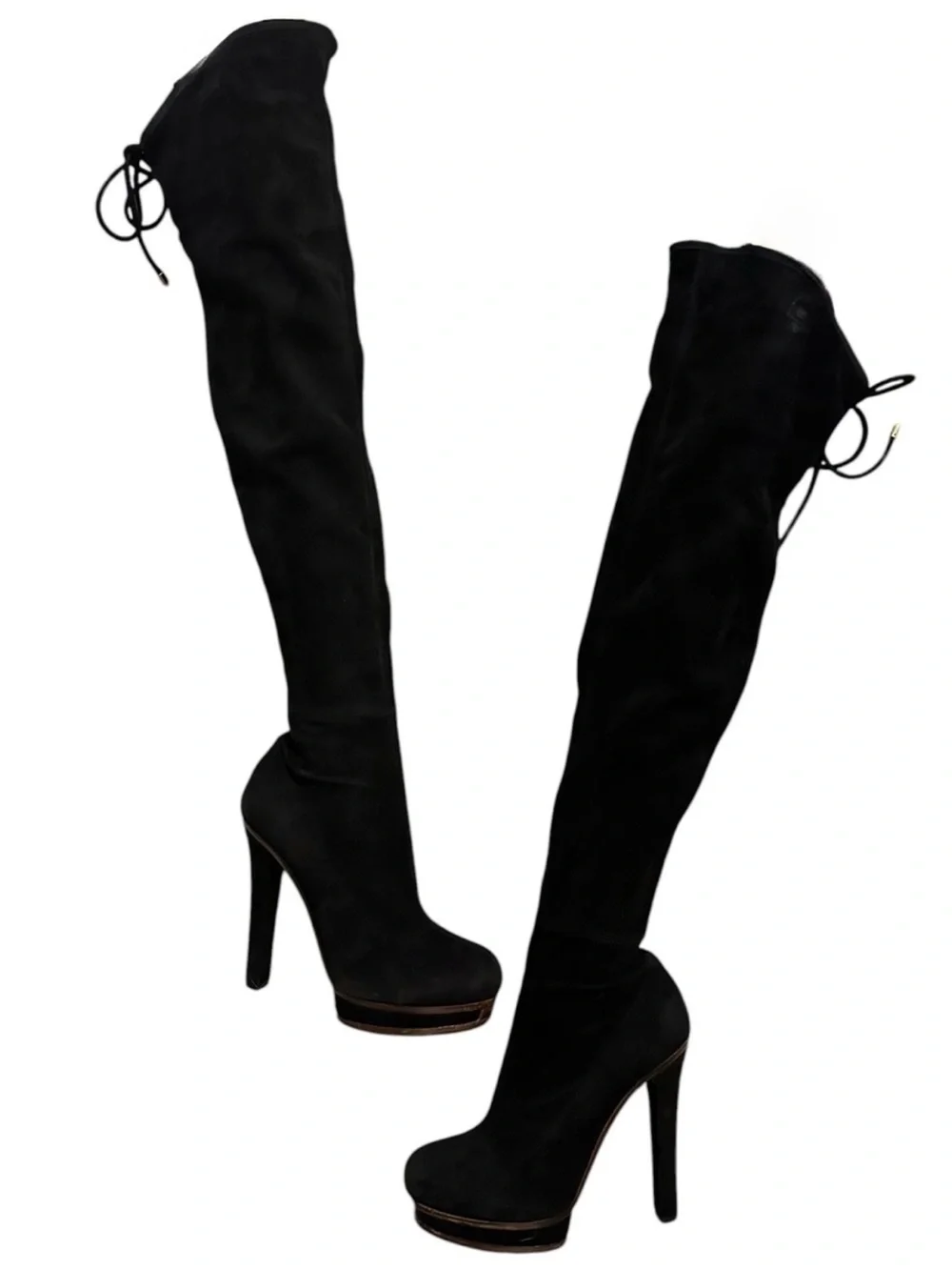 GUCCI Alonya Black Suede OTK Platform Heeled Boots